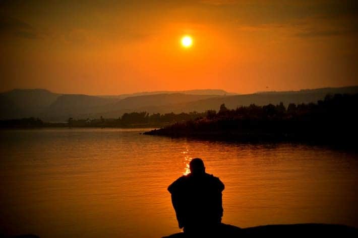 watching idyllic sunset