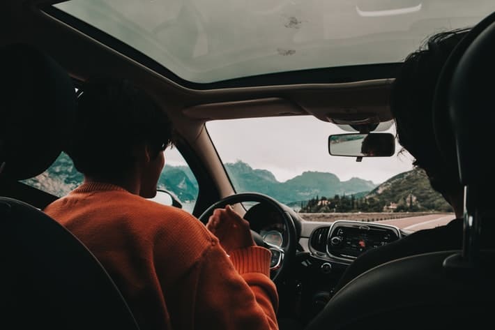 driving car in mountains
