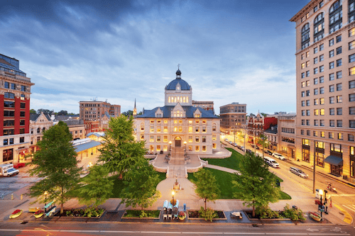 Skyline of downtown Lexington Kentucky with city buildings in view